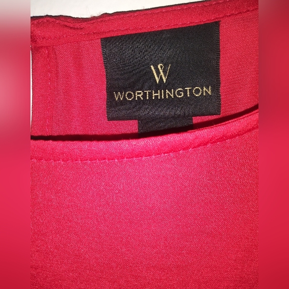 NWT Women's Worthington Large Red Long Sleeve Draped Polyester Blouse - Picture 2 of 7